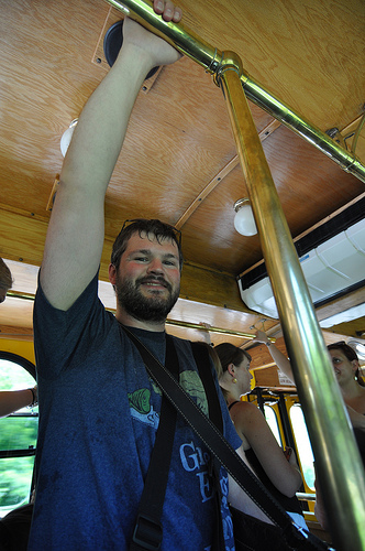 Curt riding the IMA Trolley on 100 Acres Opening Weekend