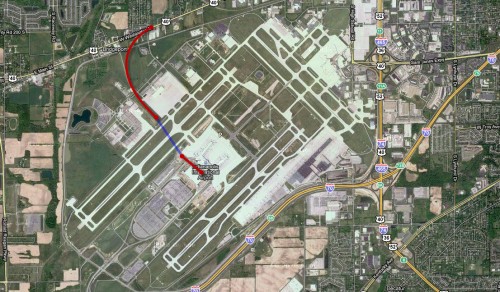 Possible LRT Routing to IND airport (tunnel in blue)