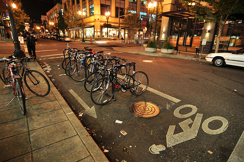 Bike Parking in the Pearl District at Night