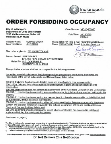 Order Forbidding Occupancy