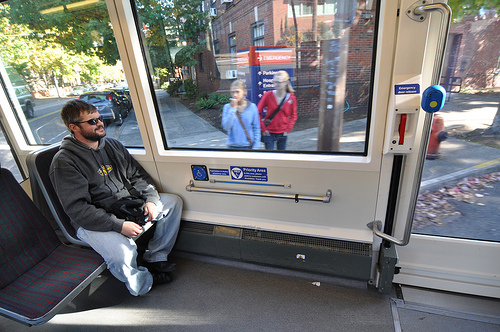 Yours truly sitting near the handicap section of the streetcar