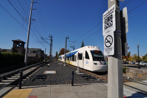 Suburban lightrail station in Portland, OR (image credit: Curt Ailes)