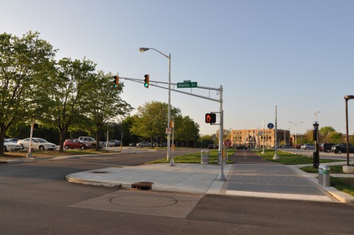 Cultural Trail at IUPUI, note traffic signal is green, pedestrian is not (image credit: Curt Ailes)