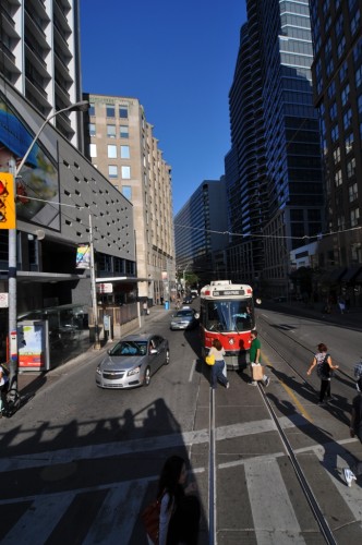 Toronto Streetcar in the downtown Business District (image credit: Curt Ailes)