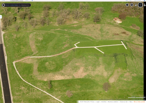 Monks Mound in Cahokia (image:  Bing Maps)