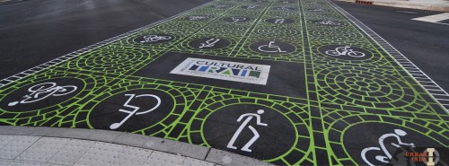 Cultural Trail Iconography Pressed into Crosswalk (image:  Curt Ailes)