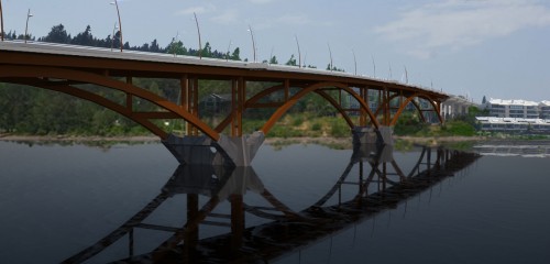 Rendering of steel arch bridge that will replace the existing multispan truss (image:  Multnomah County)