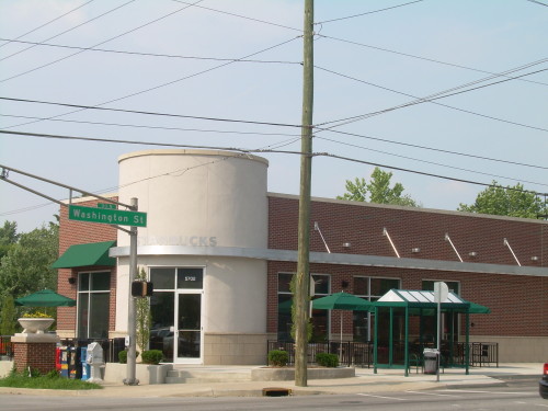 The Starbucks in Irvington as viewed from the intersection of East Washington Street and Audubon Road.  (image from http://upload.wikimedia.org/wikipedia/en/3/31/Starbucks,_Irvington,_Indiana.jpg).